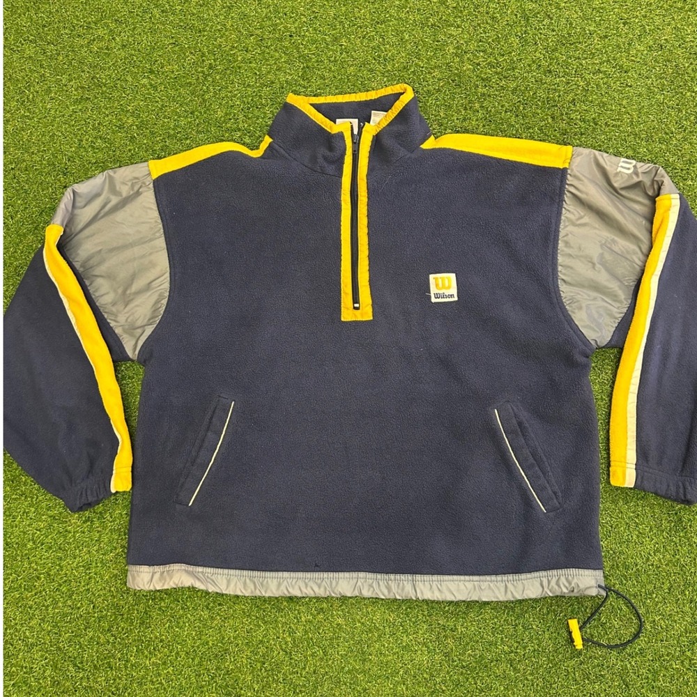 Wilson Advantage Vintage Fleece Quarter Zip Pullover Navy Yellow Large R8L3BA3